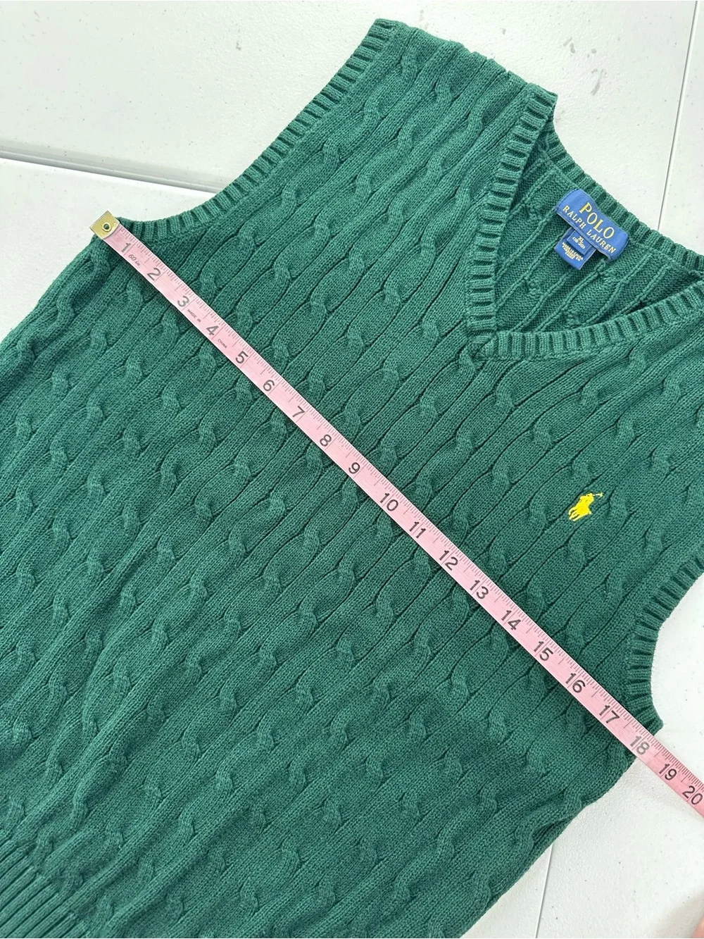 Polo Ralph Lauren Kids Forest Hunter Green Cable Knit Cotton Sweater Vest Preppy